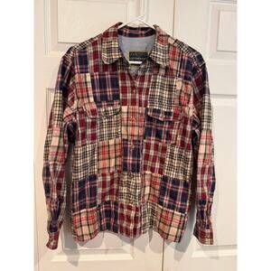 Vintage Liz Claiborne Beige Patchwork Colorblock Button Down Shirt